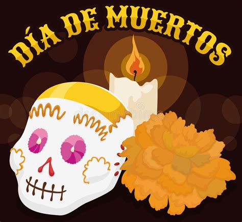 Sugar Skull Con La Vela Y La Maravilla Para Dia De Muertos ...