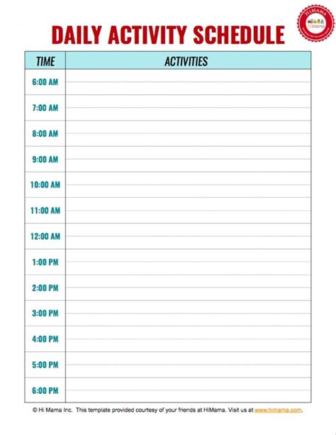 Summer Camp Schedule Template Blank | 2018 Calendar ...
