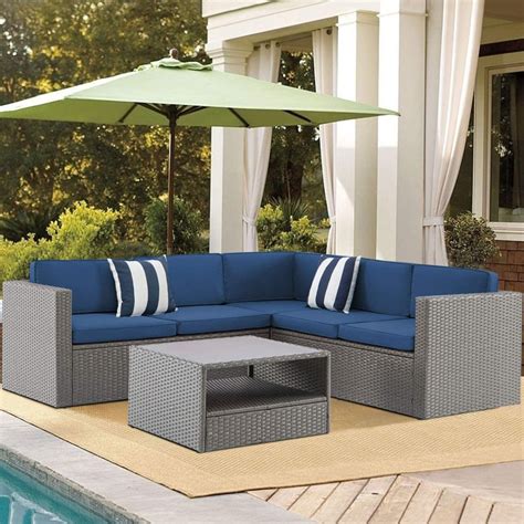 SUNCROWN Outdoor 4 Piece Furniture Sectional Sofa Set All Weather Grey ...