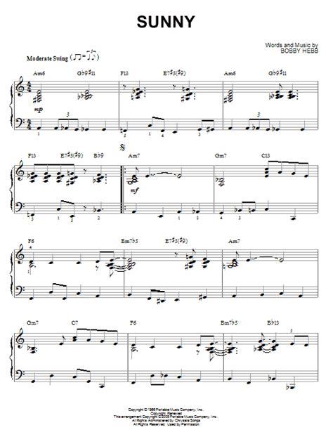Sunny sheet music by Bobby Hebb  Piano – 67240