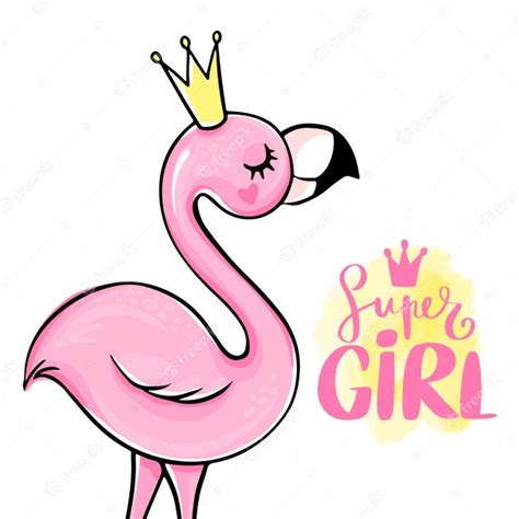 Super garota. princesa rosa flamingo. ilustração da moda. | Vetor Premium
