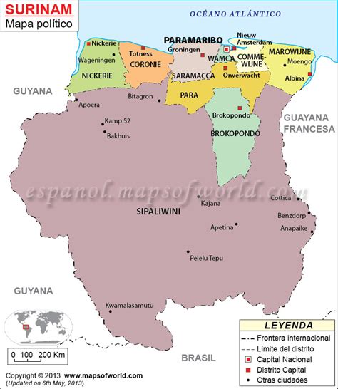 Surinam Mapa, El Mapa de Suriman