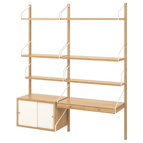 SVALNÄS Estanterías modulares, bambú, blanco, 150x35x176 cm   IKEA