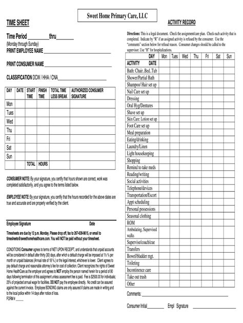 Sweet Home Health Care Time Sheet   Fill and Sign Printable Template ...