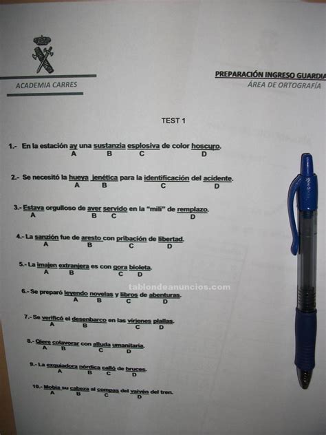 TABLÓN DE ANUNCIOS .COM   Test ortografia guardia civil ...