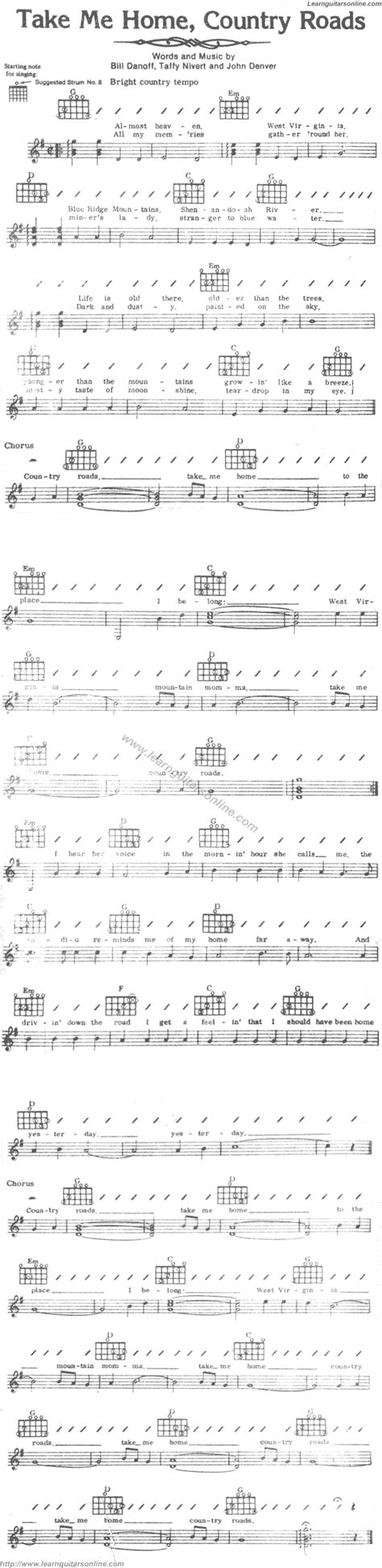 Take Me Home Country Roads by John Denver Guitar Tabs ...