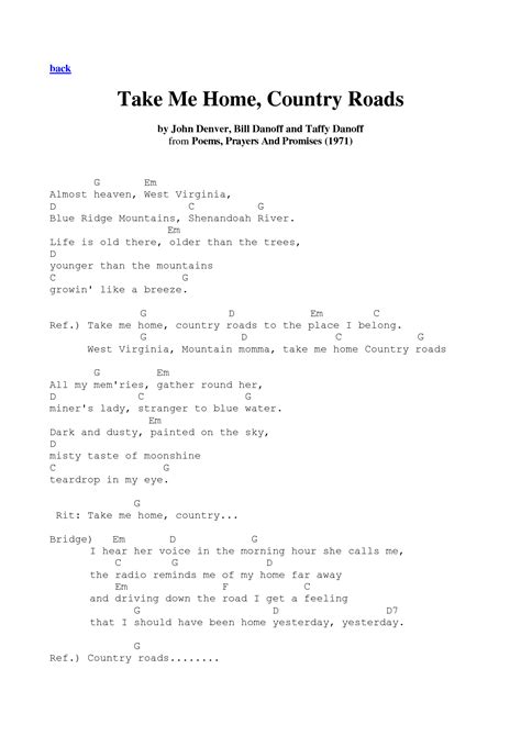 Take Me Home, Country Roads | Guitar chords for songs ...