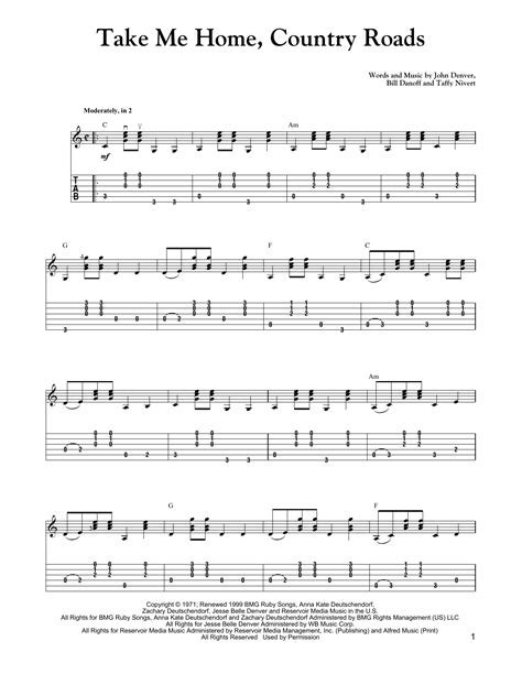 Take Me Home, Country Roads Guitar Tab by Carter Style ...