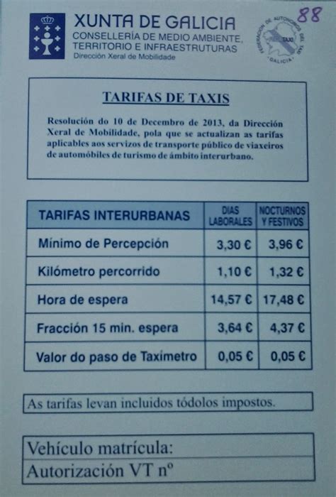 TARIFAS DE TAXI 2022 ~ Taxi Santiago 7 plazas Taxi 88 Santiago tlf +34 ...