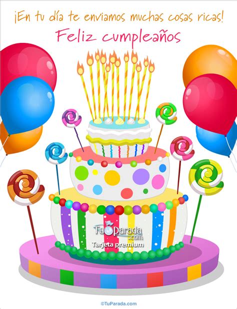 Tarjeta de cumpleaños con torta de colores   Saludos ...