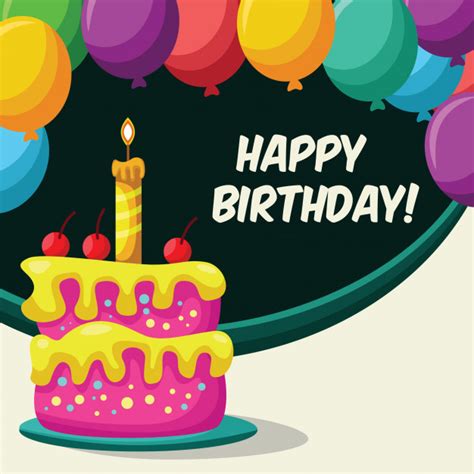 Tarjeta del feliz cumpleaños con pastel y globos de ...