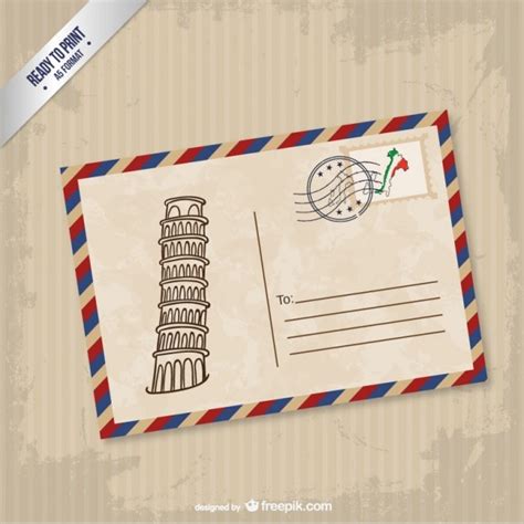 Tarjeta postal cmyk con la torre de pisa | Vector Gratis