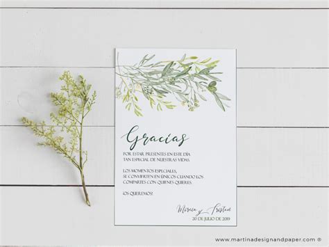 Tarjetas gracias por venir boda con olivo   MARTINA Design&Paper