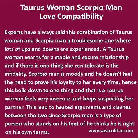 Taurus Woman and Scorpio Man Love Compatibility  With ...