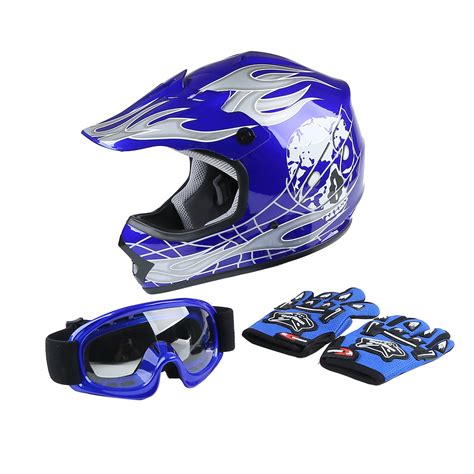 TCMT DOT Helmet for Kids & Youth Blue Flame Skull with ...