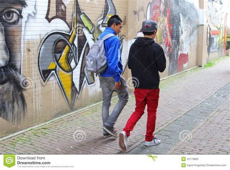 Teens And An Urban Graffiti Wall,Leeuwarden,Friesland ...