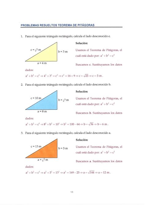 Teorema de Pitágoras. Ejercicios resueltos