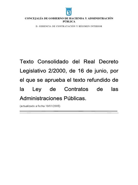 Texto Consolidado Del Real Decreto Legislativo 2 2000, de ...