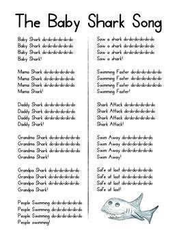 The Baby Shark Song Printable Lyrics | Baby shark song ...