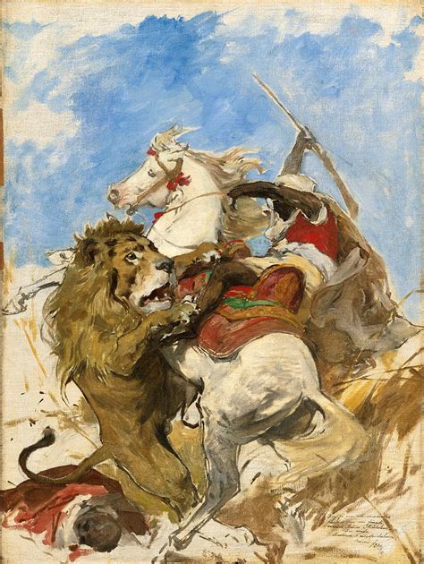 The Lion and the Moor Painting by Arturo Michelena