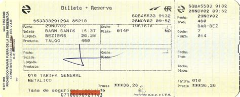 The traveler s drawer: RENFE. Billete tren TALGO Barcelona Béziers  2002