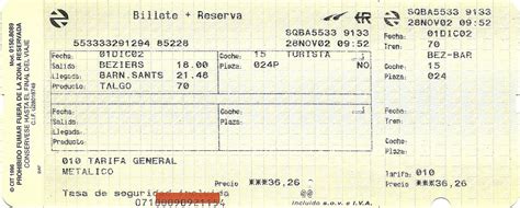 The traveler s drawer: RENFE. Billete tren TALGO Béziers Barcelona  2002