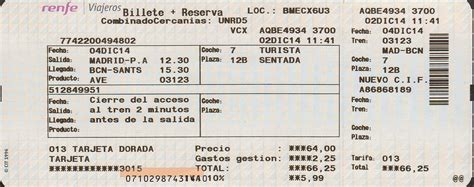 The traveler s drawer: RENFE VIAJEROS. Billete + reserva tren AVE 03123 ...