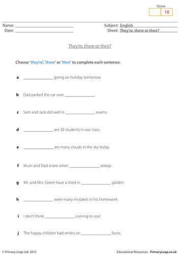 They re, there or their?   English worksheet by ...