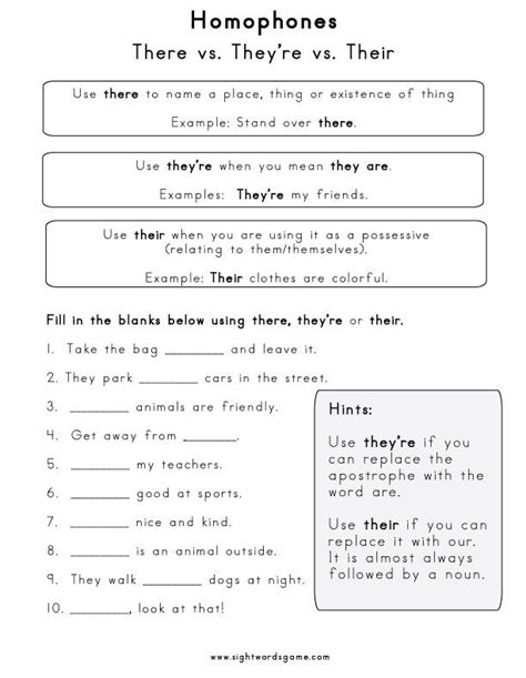 They re vs There vs Their Homophone Worksheet | Spelling ...