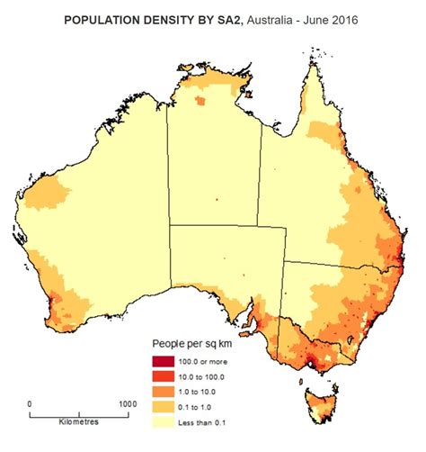 This map shows population density across Australia ...
