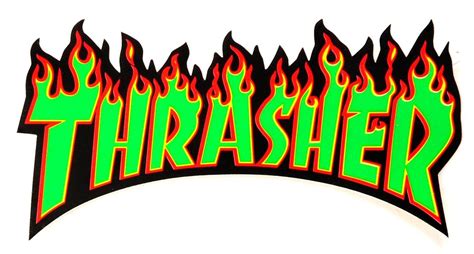 Thrasher Flame Logo Sticker 6    Green   Skatewarehouse.co.uk