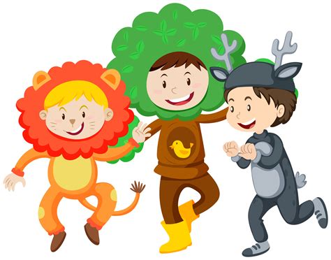 Three kids in costumes   Download Free Vectors, Clipart ...