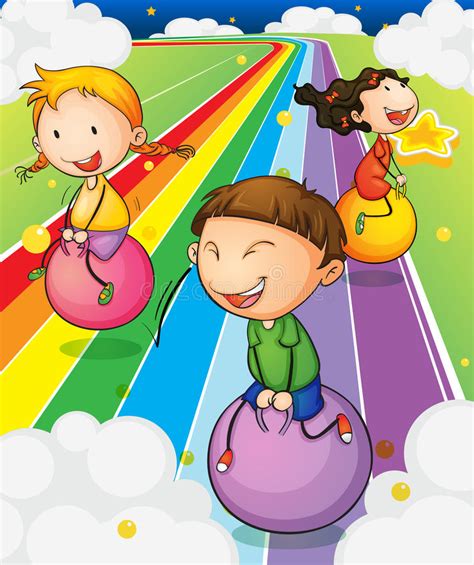 Three Kids Playing With The Bouncing Balls At The Colorful ...