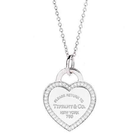 TIFFANY 18K White Gold Diamond Return To Tiffany Heart Tag Pendant ...