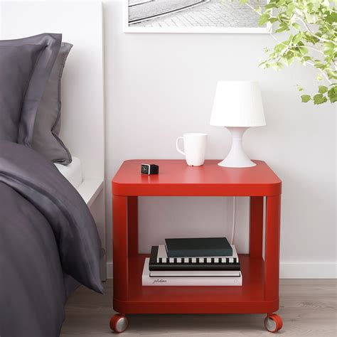 TINGBY Mesa auxiliar con ruedas, rojo, 50x50 cm   IKEA