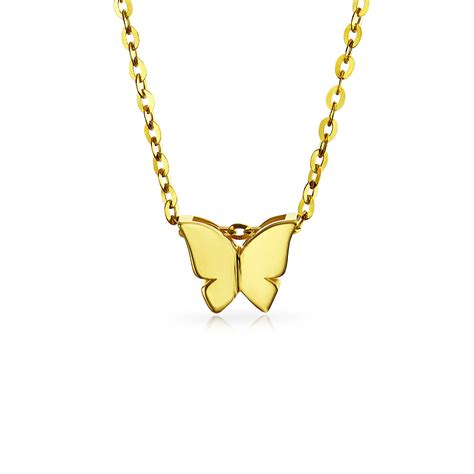 Tiny 14K Yellow Real Gold Station Garden Butterfly Pendant Necklace for ...
