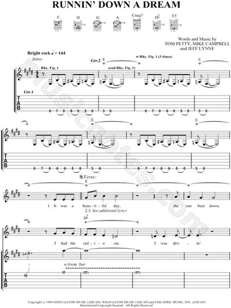 Tom Petty  Runnin  Down a Dream  Guitar Tab in E Major ...