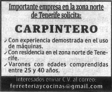 Trabajo en Tenerife: Carpintería, Venta, Filología Inglesa ...