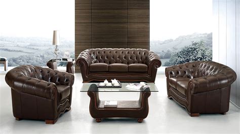 Traditional Brown Italian Leather Living Room Set Toledo ...