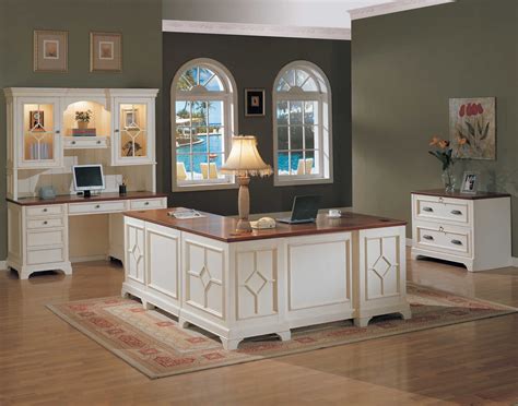 Traditional Distressed White Home Office Furniture with ...