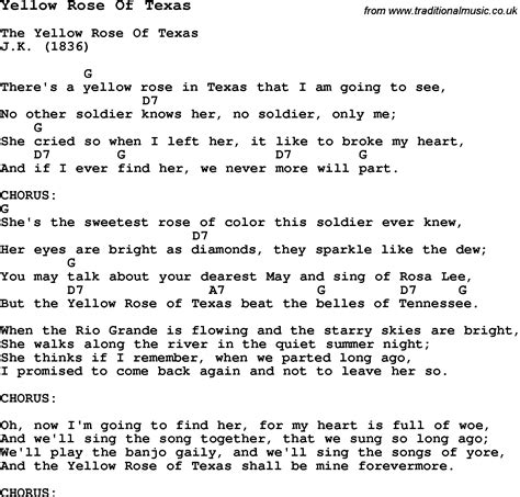 Traditional Song Yellow Rose Of Texas with Chords, Tabs ...