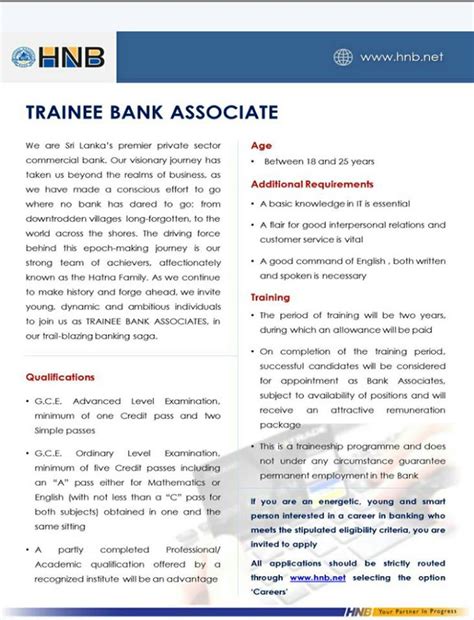 Trainee Banking Associate   HNB | Job Vacancies in Sri ...