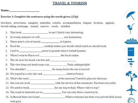 Travel and Tourism   Vocabulary Exercises / Test ...