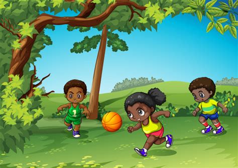 Tres niños jugando pelota en el parque | Descargar ...