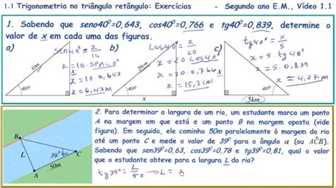 Trigonometria no triângulo retângulo: exercícios  Segundo ...