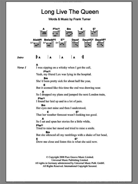 Turner   Long Live The Queen sheet music for guitar  chords