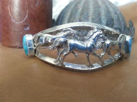 Turquoise Cuff Running Horses Bracelet 925 Sterling Silver Running Bear ...