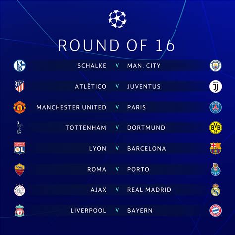 UEFA Champions League 2018 19 Knockout Round Schedule