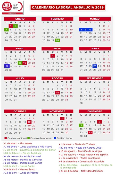 UGT   Informa. Calendario Laboral Andalucía 2019