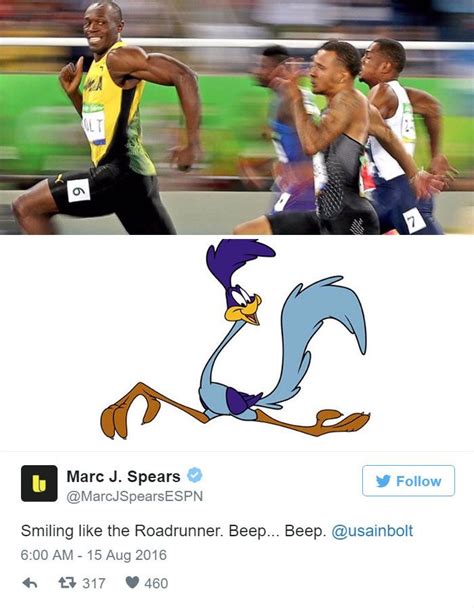 Usain Bolt s crazy winning smile reminds us of the 90 s Roadrunner who ...